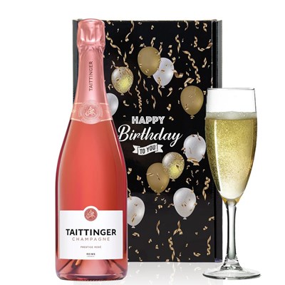 Taittinger Rose Champagne 75cl And Flute Happy Birthday Gift Box